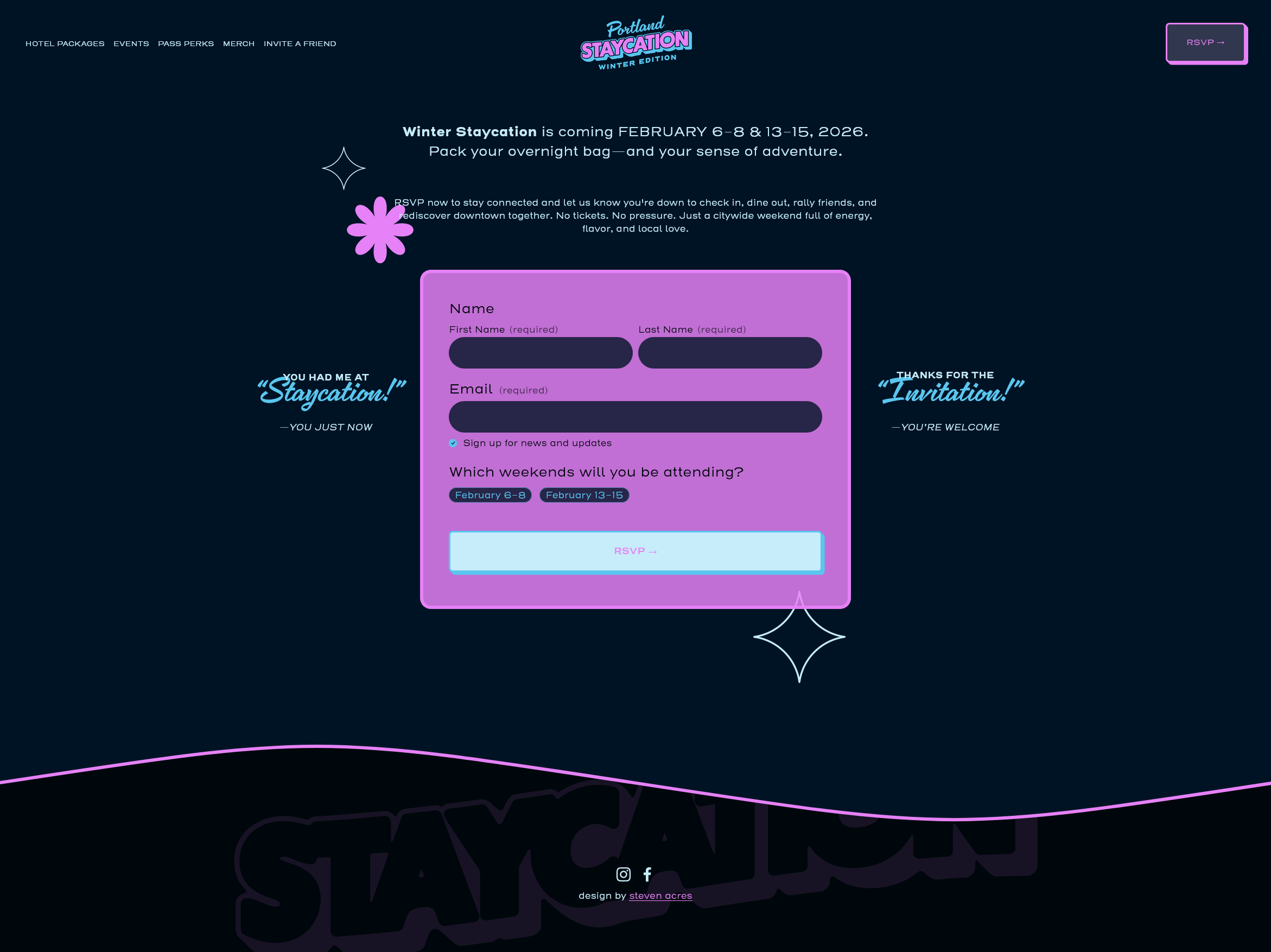 Winter Staycation website — RSVP